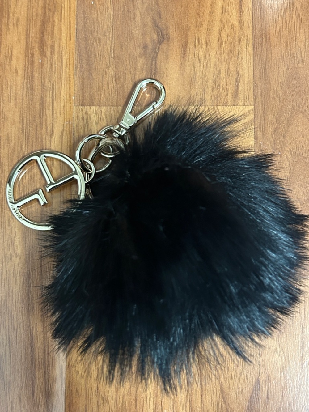 NWOT Authentic Giorgio Armani Faux Fur Pom Puff Keychain with Gold Hardware